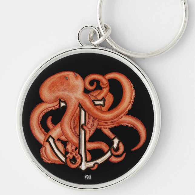 Chaveiro Octopus Laranja Sobre Âncora (Frente)