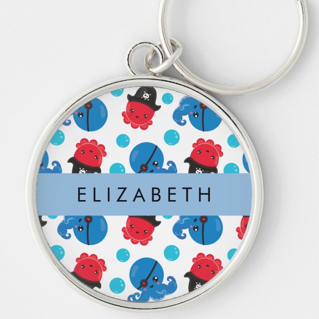 Chaveiro Octopus Pirata, Padrão Octopus, Mar, Seu Nome Ke (Frente)