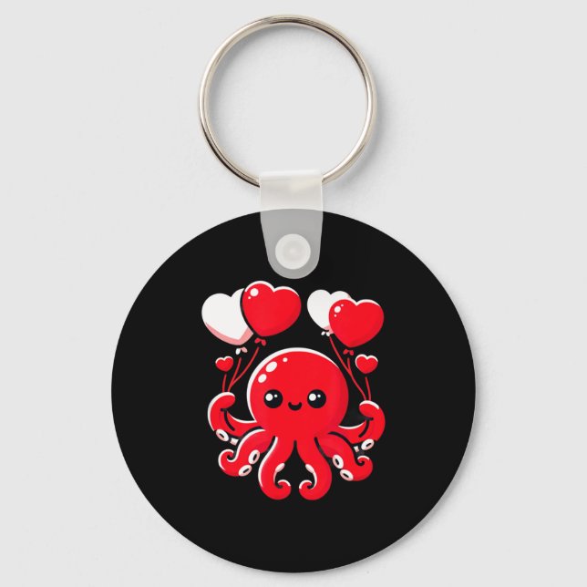 Chaveiro Octopus With Heart Balloons Adorable Valentines Da (Frente)
