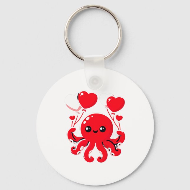 Chaveiro Octopus With Heart Lloons Adorable Valentines Day  (Frente)
