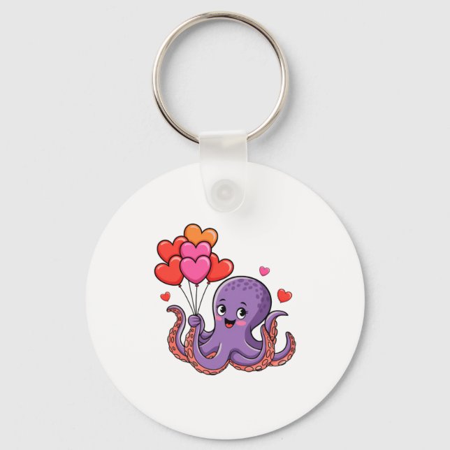 Chaveiro Octopus With Heart Lloons Valentine Day  (Frente)