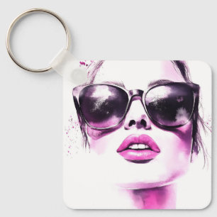 Chaveiro Óculos de Sol Femininos de Moda em Aquarela Rosa C