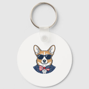 Chaveiro Óculos de Sol Patrióticos de Corgi Arte Vetorial V