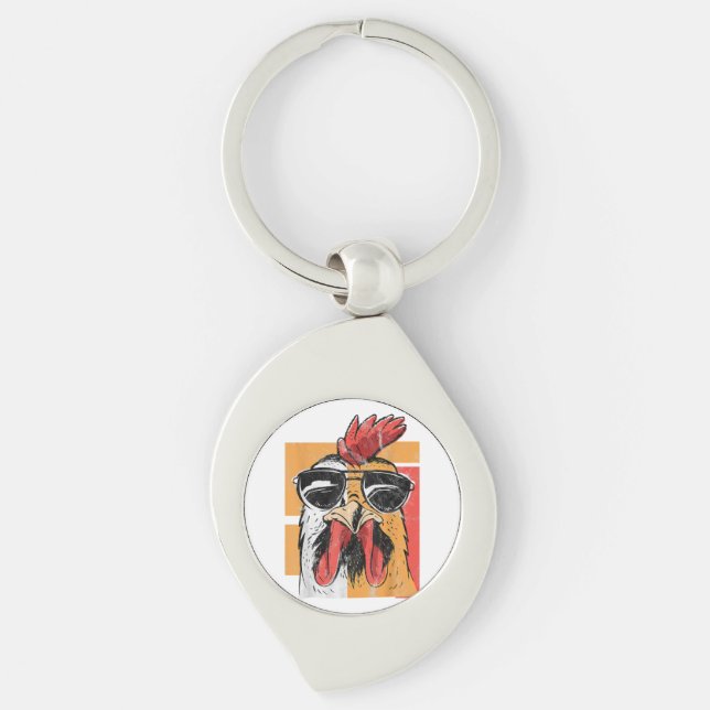 Chaveiro Óculos Solares legal Vestindo Galos Retro Chic (Frente)