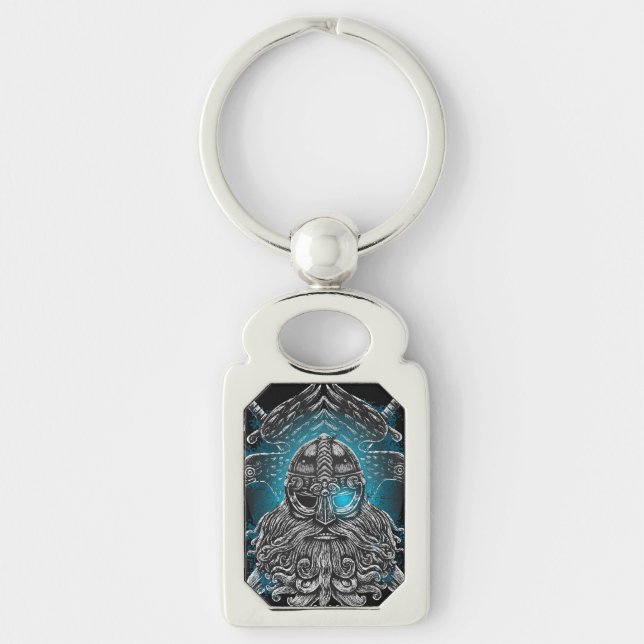 Chaveiro Odin com corvos e espadas Mitologia Viking azul (Frente)