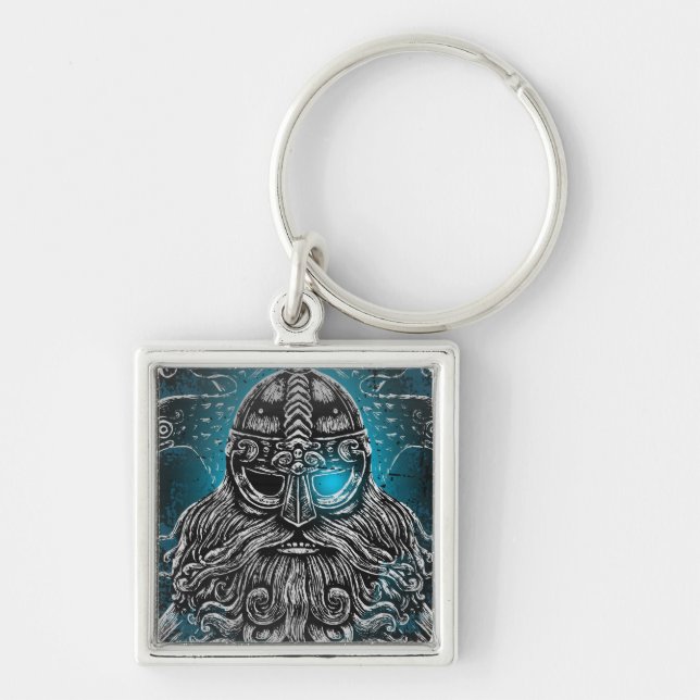 Chaveiro Odin Corvos e Espadas Olho Luminoso Azul deus nórd (Frente)