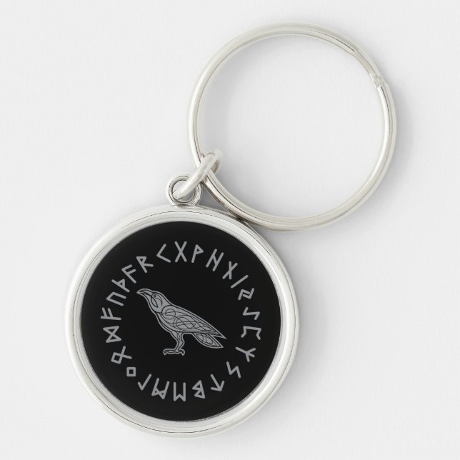 Chaveiro Odin Raven Crow Viking Mythology corre em runic (Frente)