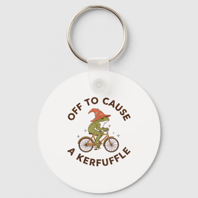 Chaveiro Off To Cause A Kerfuffle Funny Cowboy Frog Meme  (Frente)