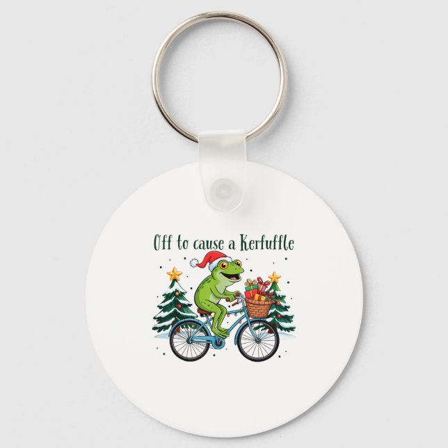 Chaveiro Off To Cause A Kerfuffle Funny Frog Santa Christma (Frente)