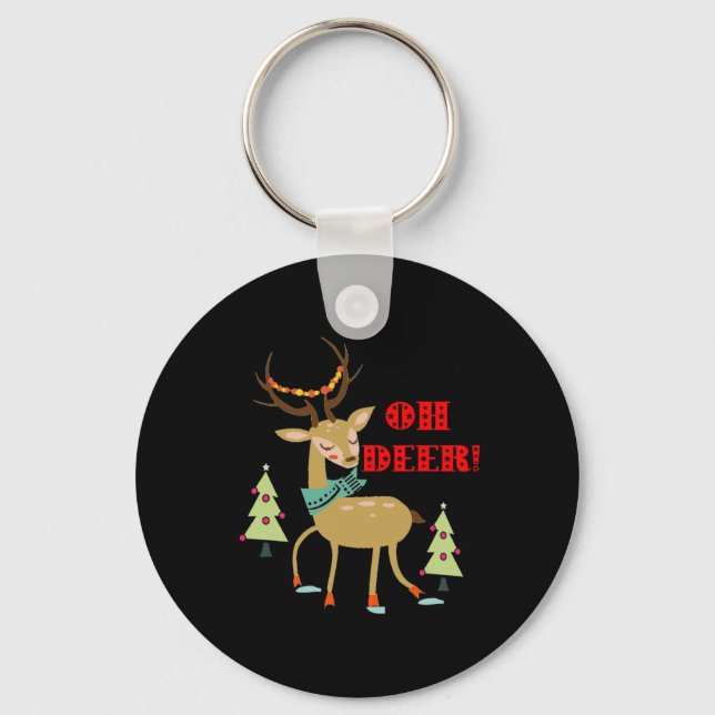 Chaveiro Oh Deer! Veado de Natal Com Árvores Presentes (Frente)
