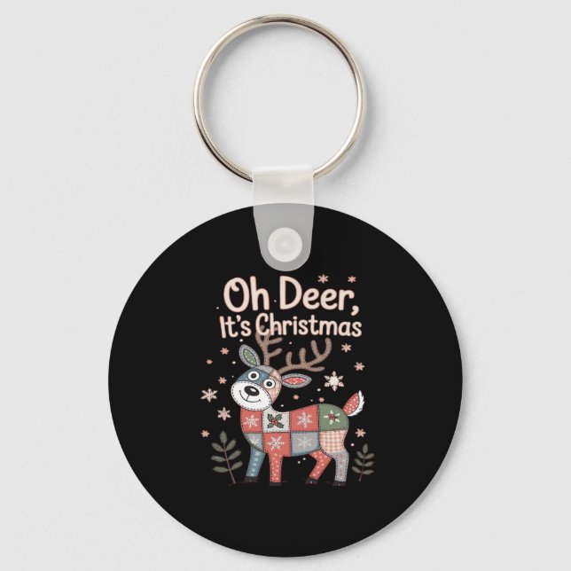 Chaveiro Oh Veado É Natal Quadrados Miniatura de Patchwork (Frente)
