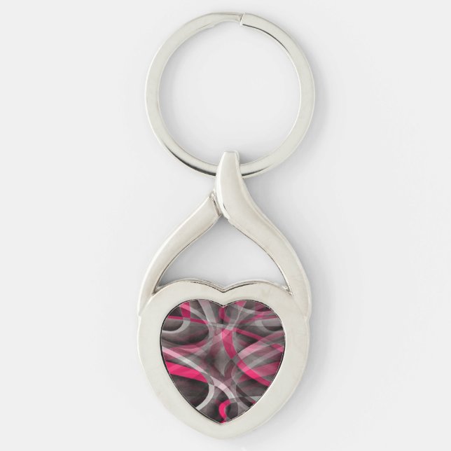 Chaveiro Oito Rosas Rosa e Cinza Funky Pattern (Frente)