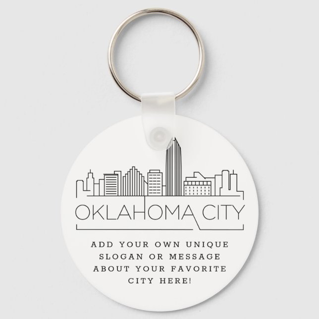 Chaveiro Oklahoma City Stylized Skyline | Slogan Personaliz (Frente)