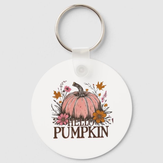 Chaveiro Olá Pumpkin Fall Floral Design 🎃 🍂 (Frente)