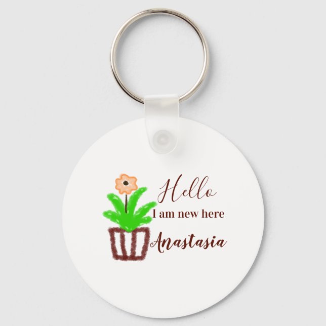 Chaveiro Olá, sou novo aqui, chá de fraldas, crianças, folh (Frente)