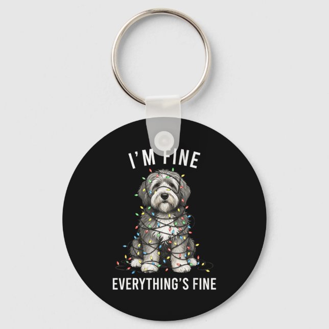 Chaveiro Old English Sheepdog Christmas I'm Fine Everything (Frente)