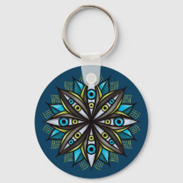 Chaveiro Olhos Estranhos, Mandala Art - Azul-Flor Trippy Ve