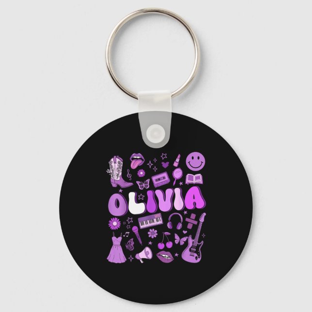 Chaveiro Olivia First Name I Love Olivia Groovy 80's Girls  (Frente)