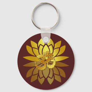 Chaveiro OM Omkara e Flor de Lotus Colorido Dourado