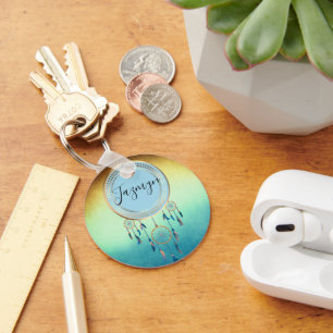 Chaveiro Ombre Blue Orange Personalizado Dreamcatcher