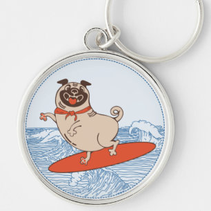 Chaveiro Onda cavalgando cachorro feliz no surfboard chavei