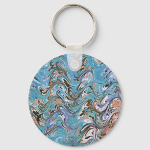 Chaveiro Ondas Em Abstrato De Arte Azul Acrílica
