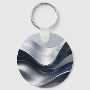 Chaveiro Ondas Fluidas Abstratas Prateadas e Navy em Design