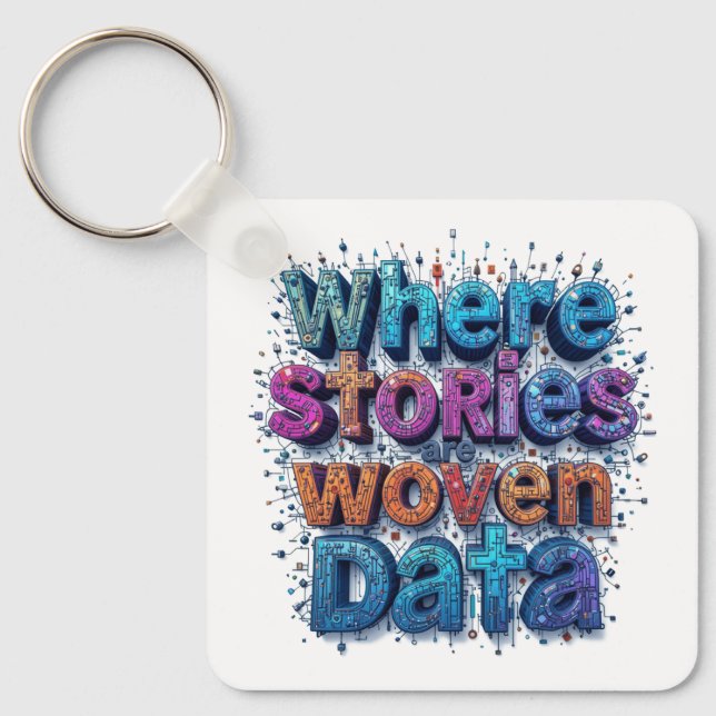 Chaveiro Onde as histórias tecem dados (Frente)