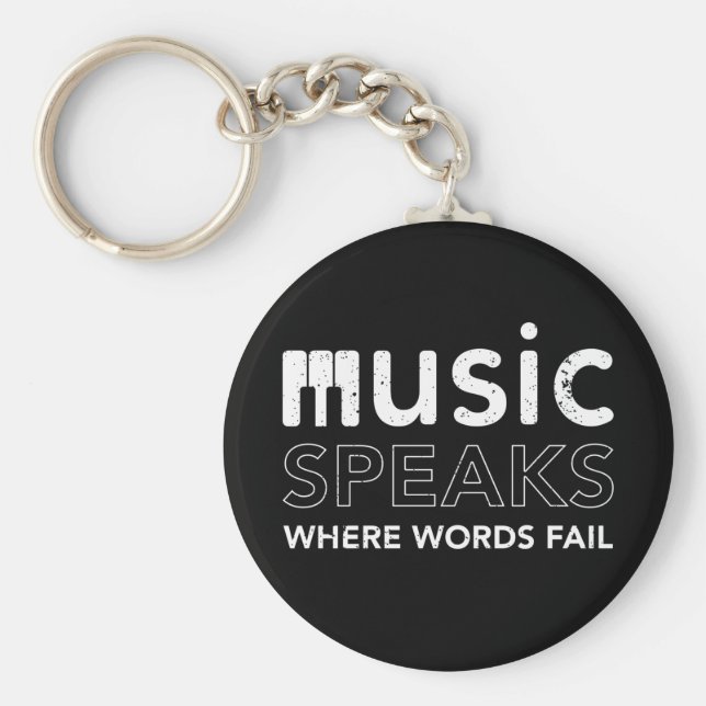 Chaveiro Onde Palavras Falham Música Falam aspas com teclas (Frente)