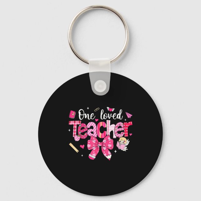 Chaveiro One Loved Teacher Coquette Bow Pencil Valentine Gi (Frente)