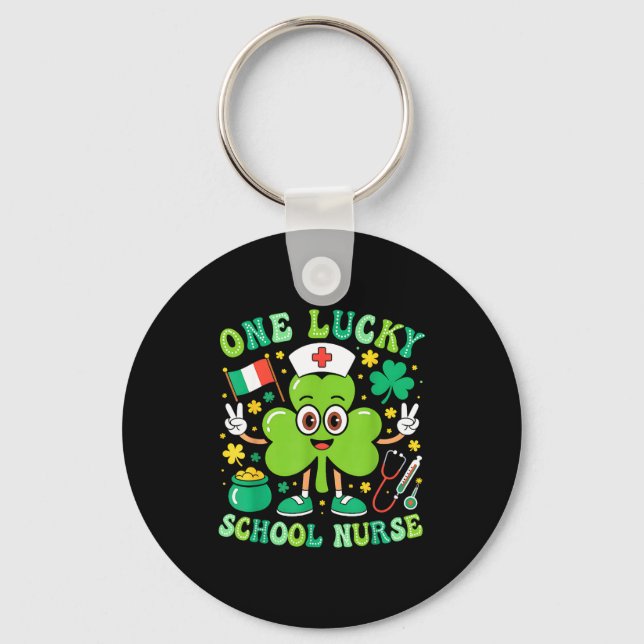 Chaveiro One Lucky School Nurse St Patrick's Day Shamrock I (Frente)