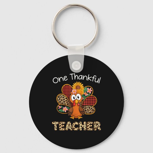Chaveiro One Thankful Teacher Funny Cute Turkey Thanksgivin (Frente)