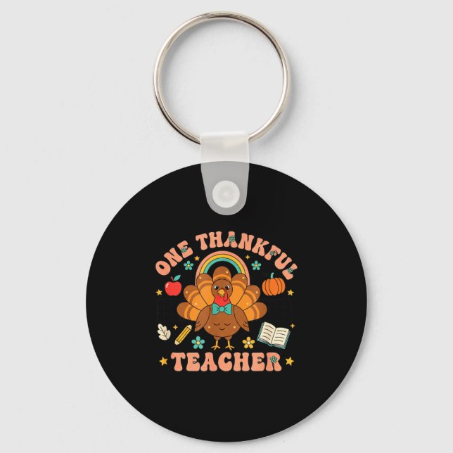Chaveiro One Thankful Teacher Thanksgiving Turkey Cute Penc (Frente)