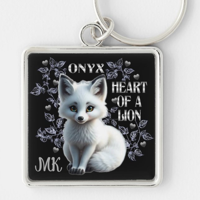 Chaveiro Ônix Personalizado - Coração de Leão Preto (Frente)