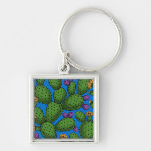 Chaveiro Opuntia florescente em azul