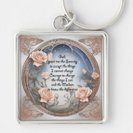 Chaveiro Oração da Serenidade com Flores e Quadro