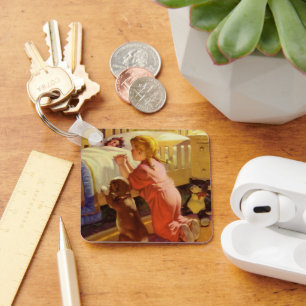 Chaveiro Orações do tempo de cama, Menina com Filhote, Re