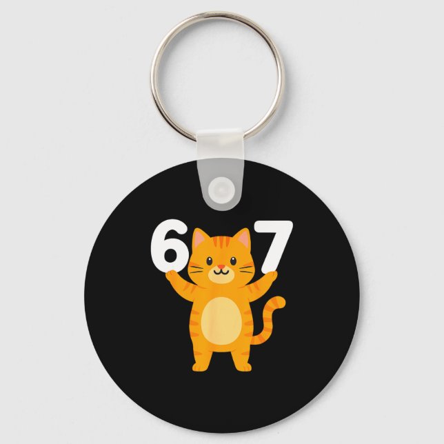 Chaveiro Orange Cat 67 Meme Six Seven Funny Cat Lover  (Frente)
