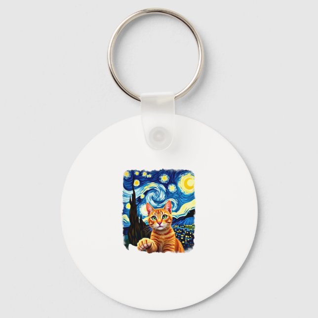 Chaveiro Orange Cat Selfie Starry Night Cat Mãe Gata Amante (Frente)