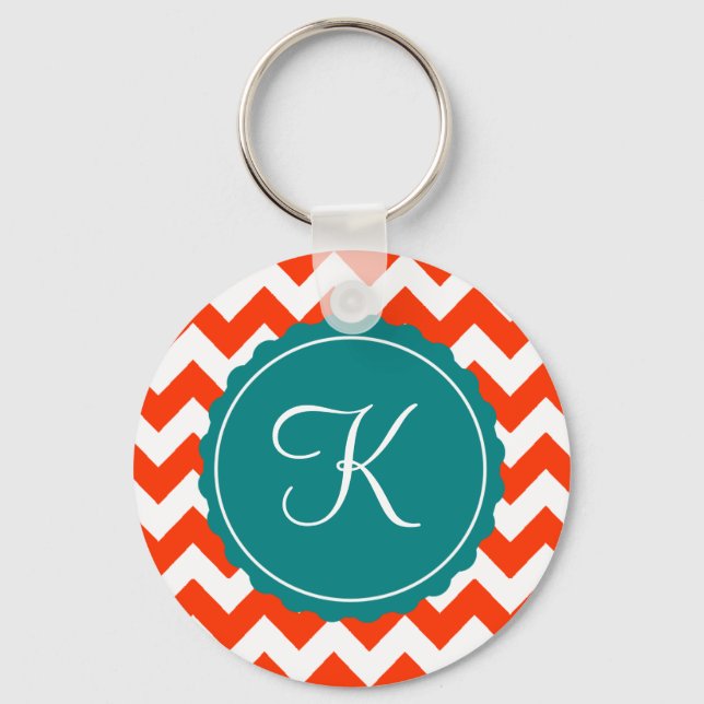 Chaveiro Orange e Teal Zig Zag Personalizado Inicial (Frente)