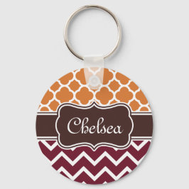 Chaveiro Orange Lattice Maroon Chevron Padrões Brown Name