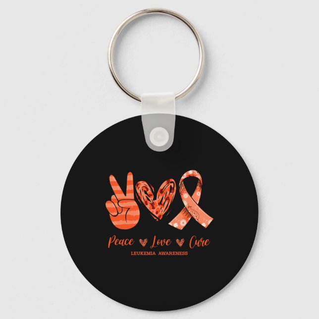 Chaveiro Orange Lepard Peace Love Cure Leukemia Sensibiliza (Frente)