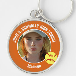 Chaveiro Orange Softball Player Photo High School Keepsake