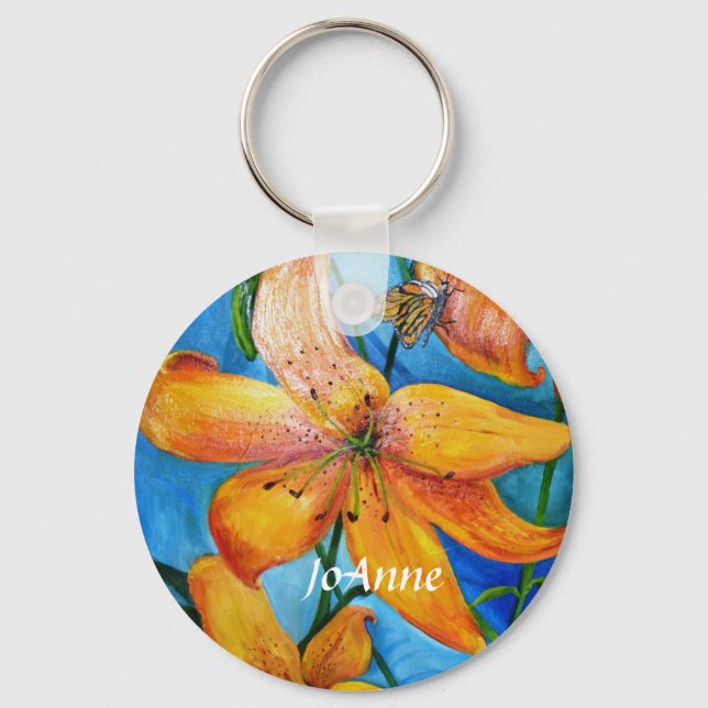 Chaveiro Orange Tiger Lily Floral Personalizada (Frente)