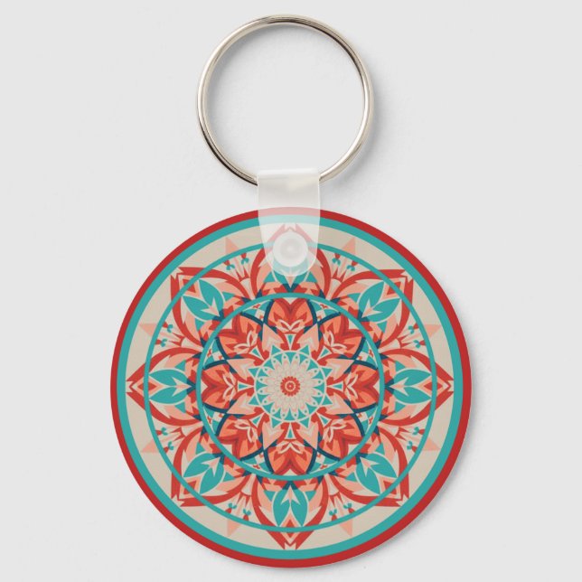 Chaveiro Orange & Turquoise Boho Mandala   (Frente)