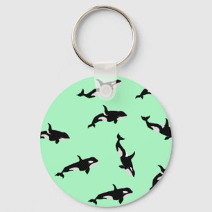 Chaveiro Orca Whale Illustration Pod Pattern Ocean Mint