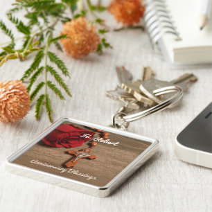 Chaveiro Ordenação do Padre Rosa vermelha e Rosário