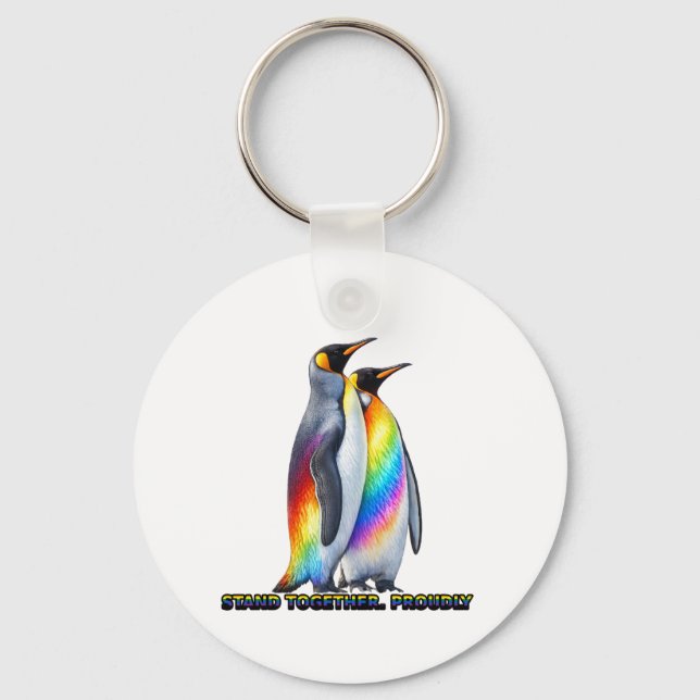 Chaveiro Orgulho do Pinguim Arco-íris – Ficar Juntos  (Frente)