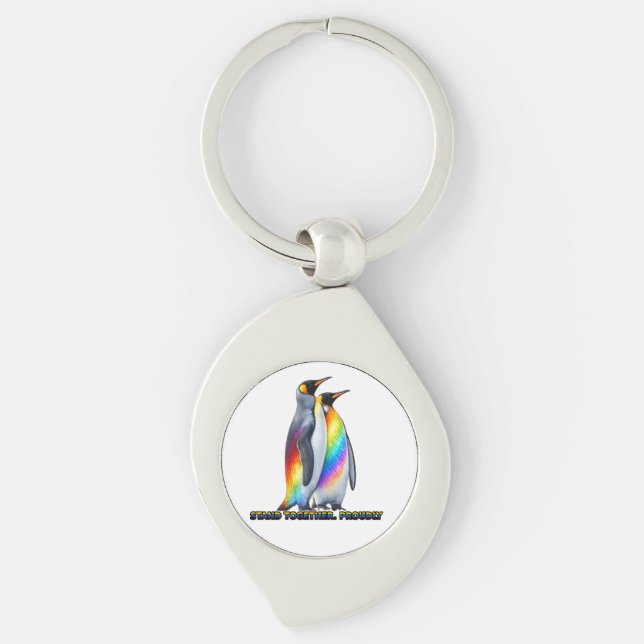 Chaveiro Orgulho do Pinguim Arco-Íris – Fique Juntos com Or (Frente)
