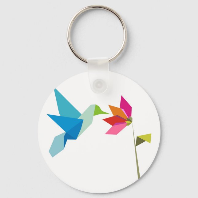 Chaveiro Origami hummingbird e flor (Frente)